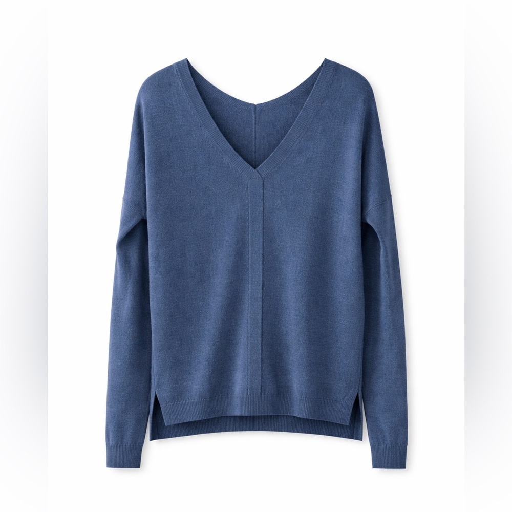 Vince Blue Wool Cashmere Blend Double V-Neck Relaxed Fit Sweater XS